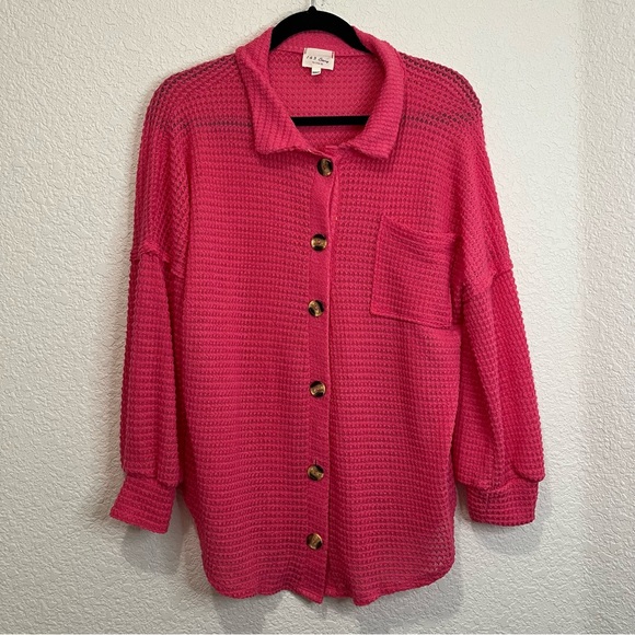 143 Story By Line Up Pink Crochet Knit Long Sleeve Button Up Shirt Top Size M - Picture 11 of 11